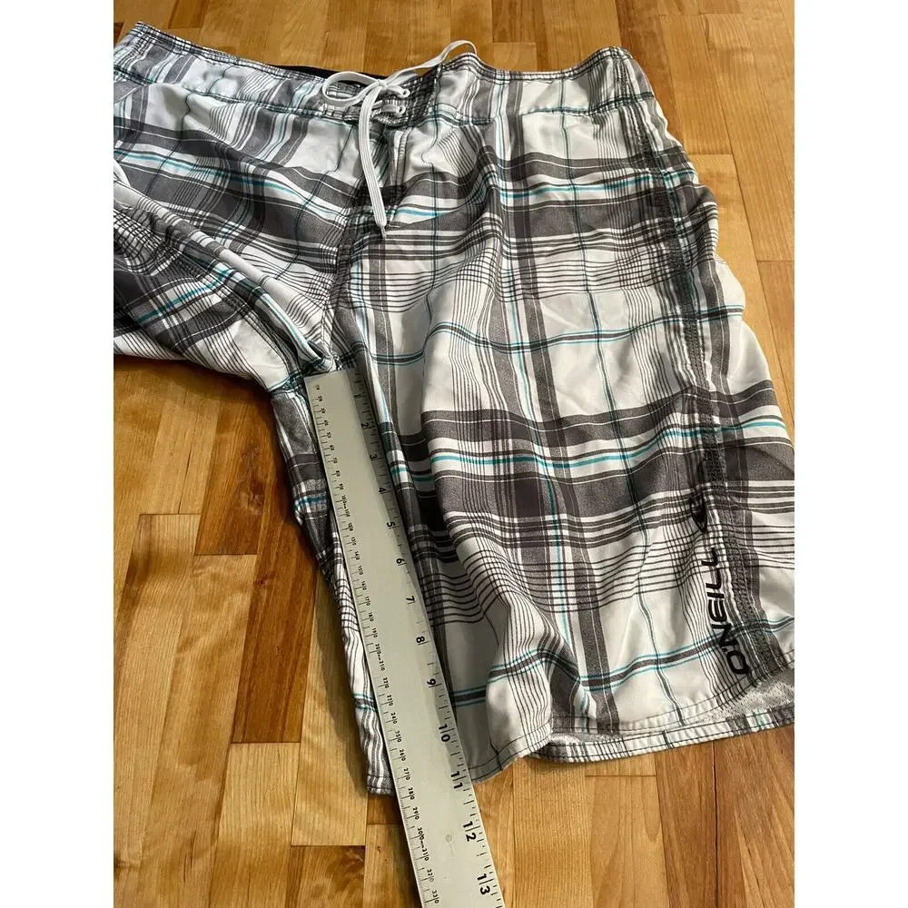 O'Neill Board Shorts drawstring Plaid Mesh lined Swimwear Beach Pool Size 40 EUC